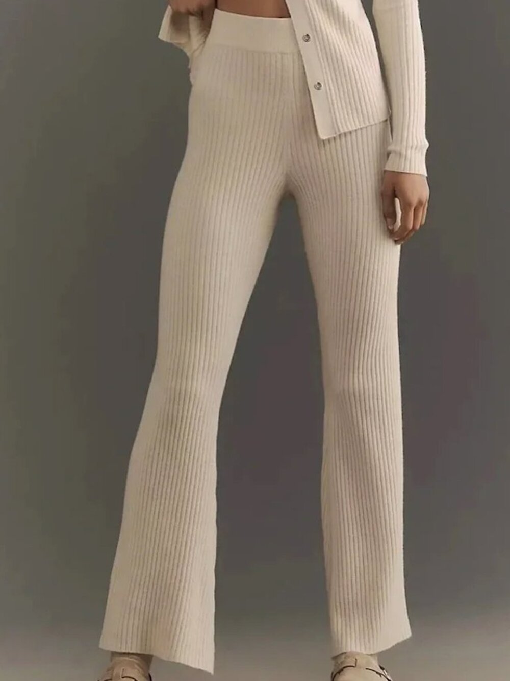 NWT Spiritual Gangster Victoria Ribbed Flare Knit Pants Birch / Cream Size XL